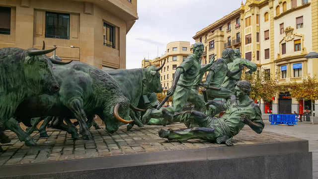 Running Bulls Monument In Pamplona