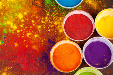 Organic powder colors in bowl for Holi festival