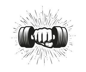 Gardinen Arm with dumbbell. Gym, fitness logo. Vector illustration © ~ Bitter ~