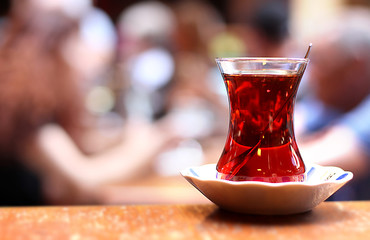 Beautiful photo and close-up of cherry blossom tea in a traditional cafe