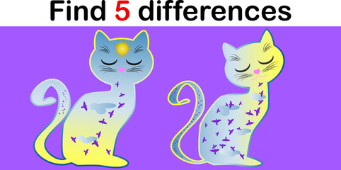 Find differences, education game for children, Cat