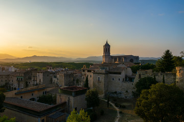 Fototapeta na wymiar Aerial panorama view of medieval Girona with Gothic St Mary Roma