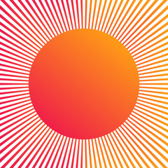 Beautiful Red orange summer sun rays, sun burst background with circle for your text. Stock vector illustration