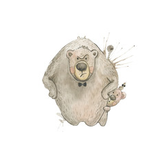 bear father dauther family watercolor