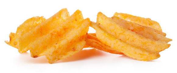Ribbed potato chips isolated on white background
