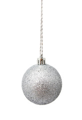 Hunging silver christmas ball isolated on a white