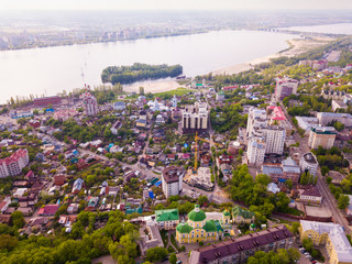 View from drone of Voronezh on bank of river