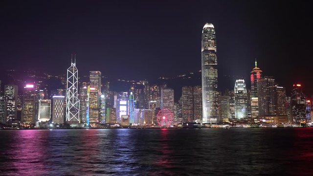 Hong Kong Victoria Harbour at Night; Timelapse; View of Hong Kong Skyline at Night