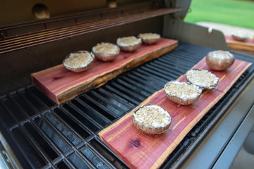 grilling portobello mushrooms on cedar plank