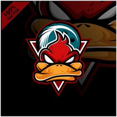 Vector sport logo, duck head illustration and bowling on the shield background. Logo for sport club or team. Vector illustration	