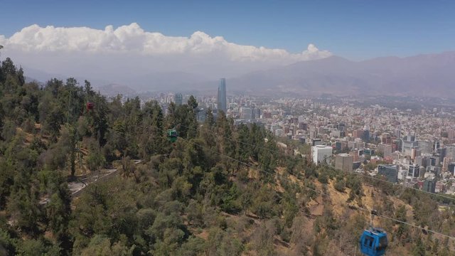 Aerial shots of Santiago city and Costanera Center Tower - Gran Torre Santiago. Las Condes.