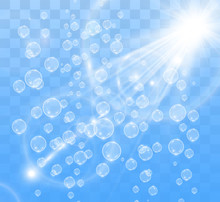 White beautiful bubbles on a transparent background vector illustration. Soap bubbles.