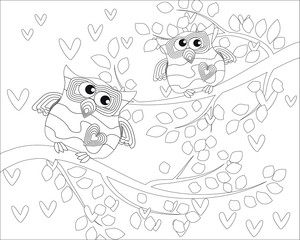 Fototapeta premium Coloring book for adult and older children. Coloring page with cute owl and floral frame. Outline drawing in zentangle style