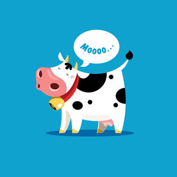 The cow goes moo. Vector illustration of a mooing cow in simple children's style.