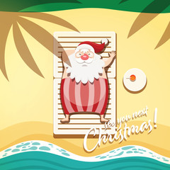 Vector illustration of Santa sunbathes on the seashore