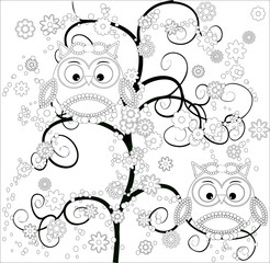 Fototapeta premium Coloring book for adult and older children. Coloring page with cute owl and floral frame. Outline drawing in zentangle style