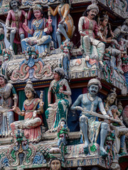 Close up of Gopuram of the Hindu temple Sri Mariamman near China Town Singapore