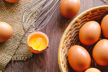 Fresh organic chicken eggs, cooking egg  top view