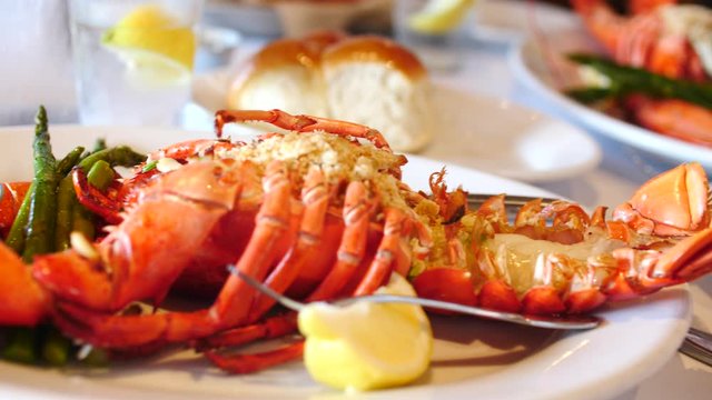 succulent lobster on white plate ready to eat dinner
