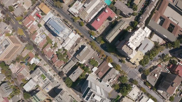 Aerial shots of Santiago city and Costanera Center Tower - Gran Torre Santiago. Las Condes.