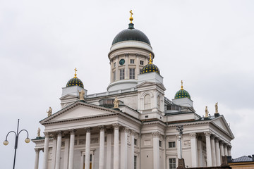 Fototapeta na wymiar Helsinki Cathedral in a rainy day, the Finnish Evangelical Lutheran cathedral of the Diocese of Helsinki, located in the neighborhood of Kruununhaka in the centre of Helsinki, Finland.
