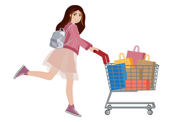 Shopping woman with Shopping Bags Black Friday. Vector illustration. Isolated on a white background.