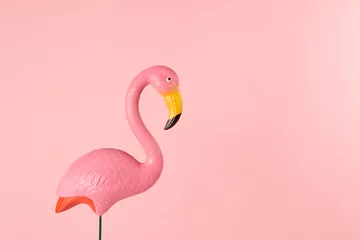 Zelfklevend Fotobehang roze flamingo op een roze achtergrond © Loulou02