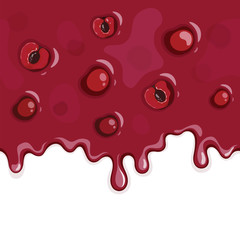Vector illustration of cherry jam is flowing down