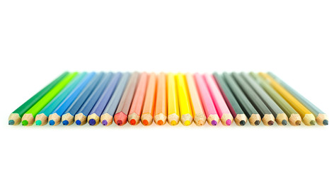 Collection of crayon de couleur for drawing at white background,