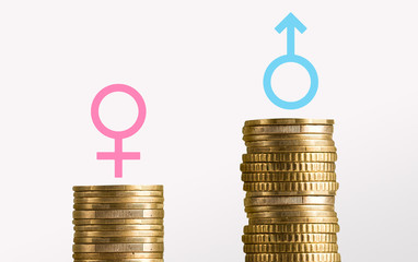 Different stacks of coins with male and female gender signs