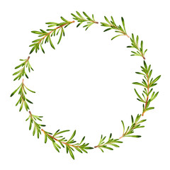 Isolated watercolor wreath with fresh rosemary