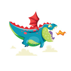 Cute little dragon flying in the sky.