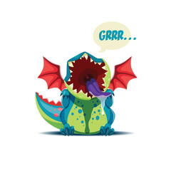 Vector illustration of the cute little dragon is roaring