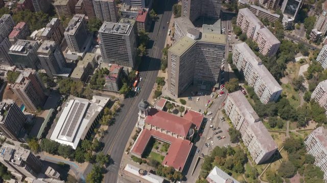 Aerial shots of Santiago city and Costanera Center Tower - Gran Torre Santiago. Las Condes.