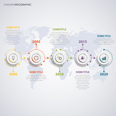Time line info graphic with round abstract design labels