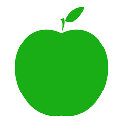 Vector illustration of a sliced green apple. Icon of a fresh apple. Logo for juice green apple. Apple with a leaf and seeds.