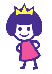 Cute princess girl with crown dressing pink colour blouse character - vector character