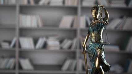 Themis figurine. The criminal law. Low concept. Close up