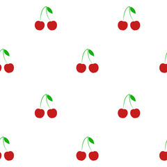 Seamless cherry pattern on a white background. Background of red cherries. Vector.