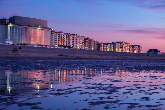 The beach at sunset. Ostend (Oostende), Belgium, Europe