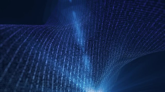 Digital blue color particles wave flow abstract motion background