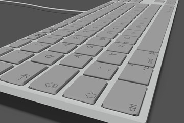 Modern Keyboard 3D Model. High Resolution Render. White metallic keyboard.