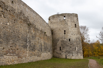 Fototapeta na wymiar Izborsk, Pskov region / Russia - 10.08.2019: Medieval fortress of Izborsk.
