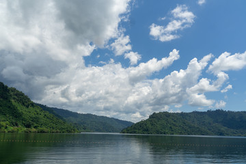lake against blue sky