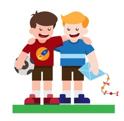 best friend, happy kids flat illustration 
