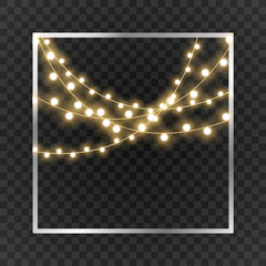 Christmas lights isolated on transparent background. Vector illustration. Lights behind the glass. Background