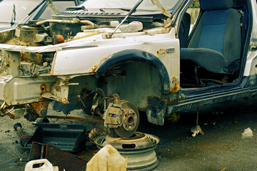body of old car dismantled for spare parts, color graded