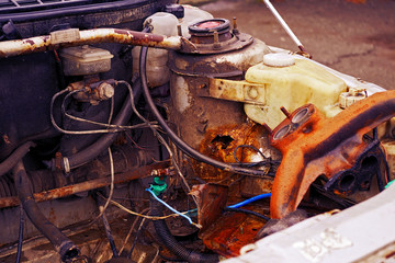 body of old car dismantled for spare parts, color graded