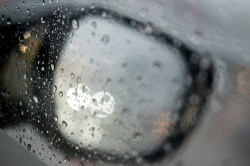 Blurred rain drop on the car glass background
