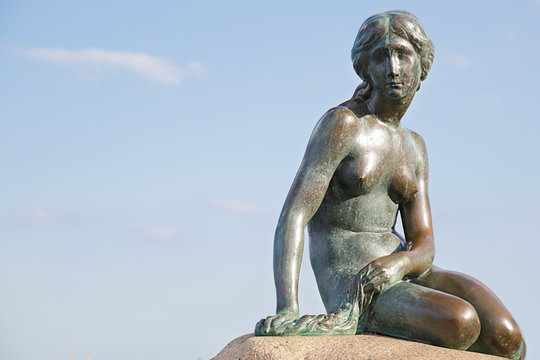 View of the little mermaid statue in Copenhagen, June 17, 2019, Denmark